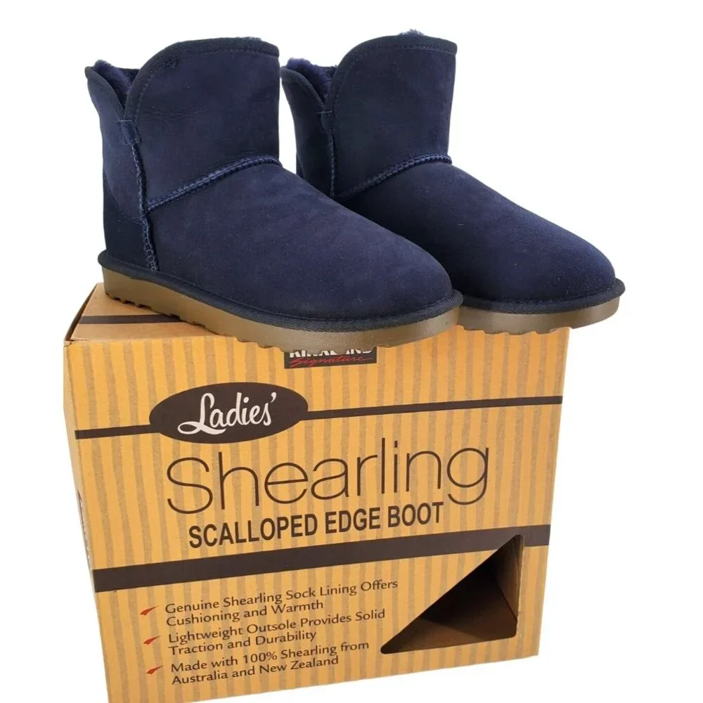 Kirkland 7 Real Fur Boots Shearling Sheepskin Suede Scalloped Fold over Shoes